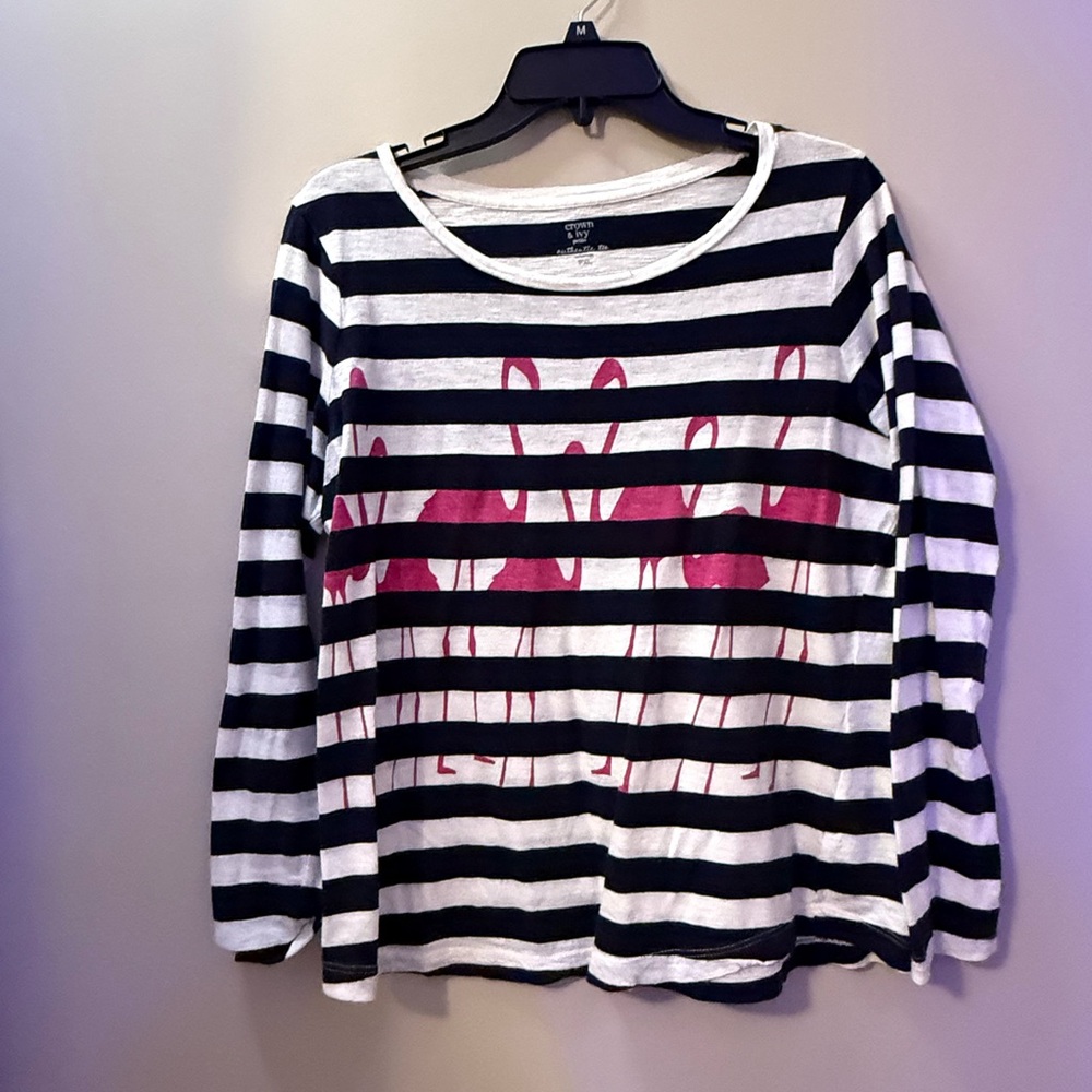Striped Flamingo Print Top